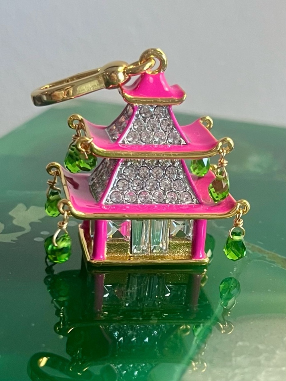 RARE Juicy Couture Pink Asian Pagoda Charm/Pendant w Green Crystal Drops - Picture 4 of 16